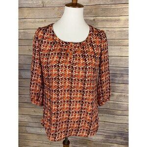 Banana Republic XS Popover Blouse Red Watercolor Scoopneck